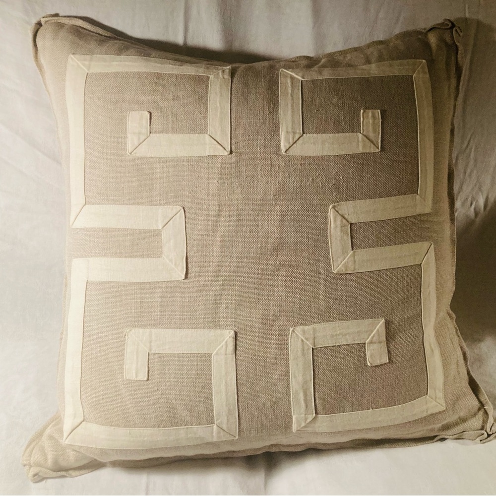 Ryan Studio decorative pillow linen with ribbon detailing, down feather insert